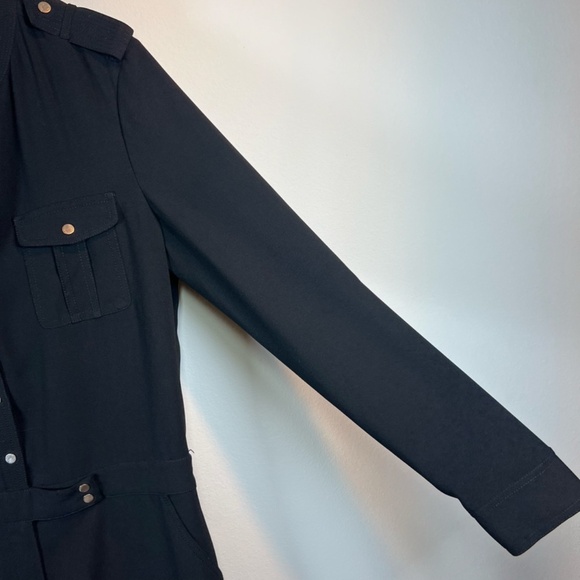 Cache Women's Mini Shirt Dress Black  Roll Tab Long Button Front V-Neck  Size 10 - Picture 6 of 16